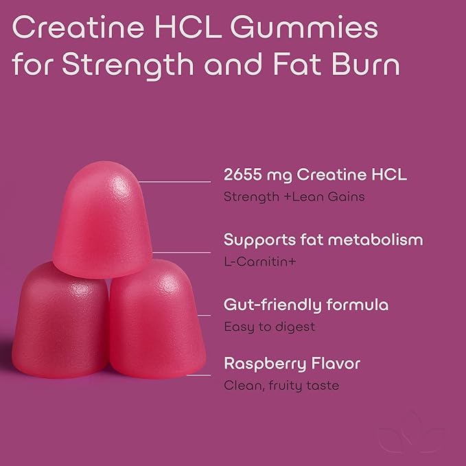 GreenLab Creatine HCL+ 2000mg Female Performance Complex – Sugar-Free Vegan Raspberry Flavor – Chewable Gummies for Women 90 Count