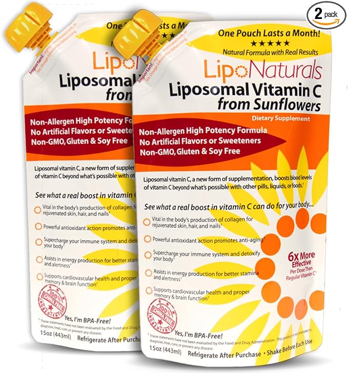 Lipo Naturals Liposomal Vitamin C 1000mg Liquid (2-Pack 60 Doses) - Natural Formula Immunity + Energy Support - Vegan China-Free (15oz / 443ml ea.)