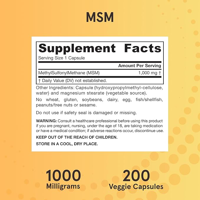 Jarrow Formulas MSM 1000 mg - 200 Veggie Capsules - Methylsulfonylmethane - Source of Sulfur - Dietary Supplement Supports &amp Strengthens Joints - Up to 200 Servings