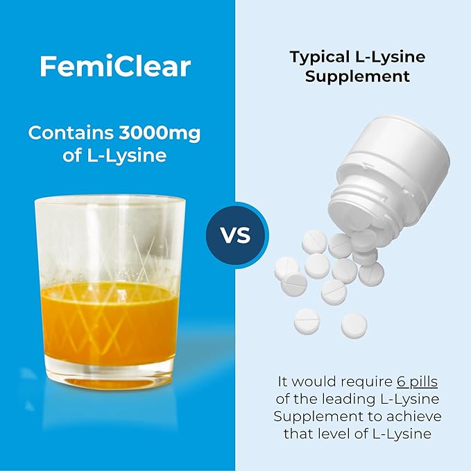FemiClear HerpPro Drink Mix with L-Lysine 3000mg Zinc Vitamins A &amp C Ashwagandha Immunity &amp Stress Supplement for Women &amp Men 20 Stick Packets
