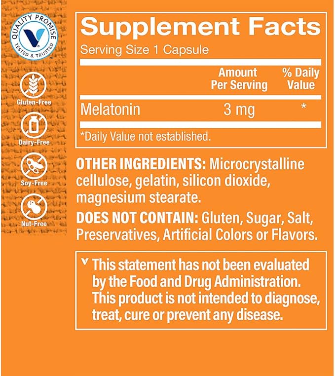 The Vitamin Shoppe Melatonin 3 MG - Sleep Support Restful Sleep &amp Healthy Sleep Cycle Natural Sleep Aid (240 Capsules)