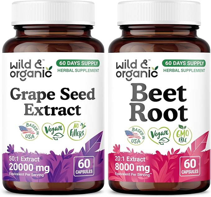 Wild &amp Organic Grape Seed Extract 60 Capsules &amp Beet Root 60 Capsules