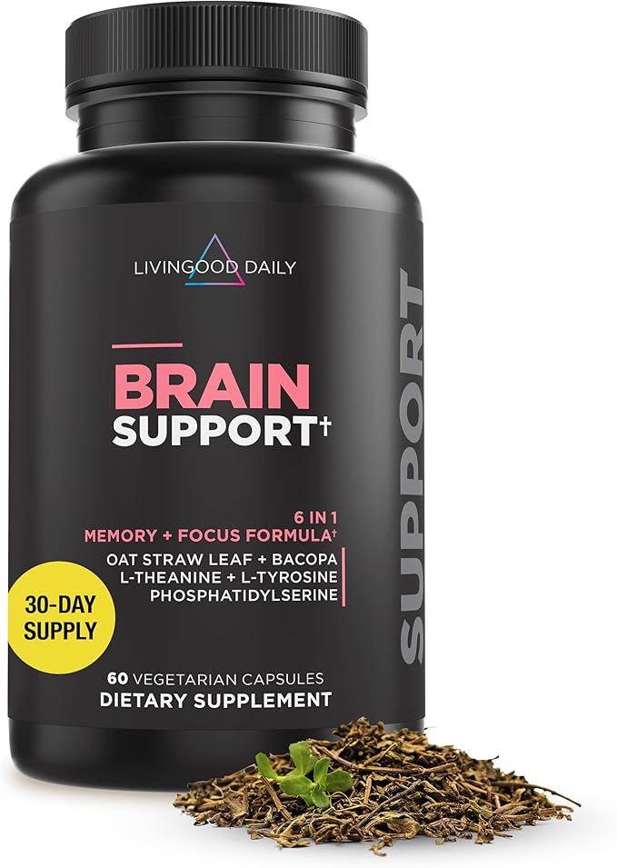 Livingood Daily Brain Supplements for Memory &amp Focus Nootropic Pills with Bacopa L Theanine L Tyrosine Amino Acids &amp More Cognitive Support for Men &amp Women Vegan Gluten Free 60 Cap