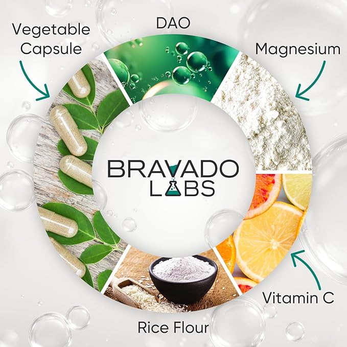 Bravado Labs DAO Supplements Histamine Blocker - Extra Strength 30000 HDU DAO Enzyme + Diamine Oxidase &amp Vitamin C for Daily Histamine Metabolism &amp Immune Support - 120ct