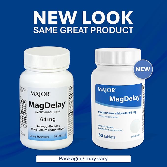 MAJOR MagDelay Magnesium Chloride 64 mg - Delayed-Release Magnesium Supplement - Dietary Supplement - 60 Tablets (3 Pack)