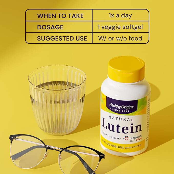 Healthy Origins Lutein 20 mg (Lutemax 2020 with Zeaxanthin Non-GMO Vegan Eye Support) 180 Veggie Gels