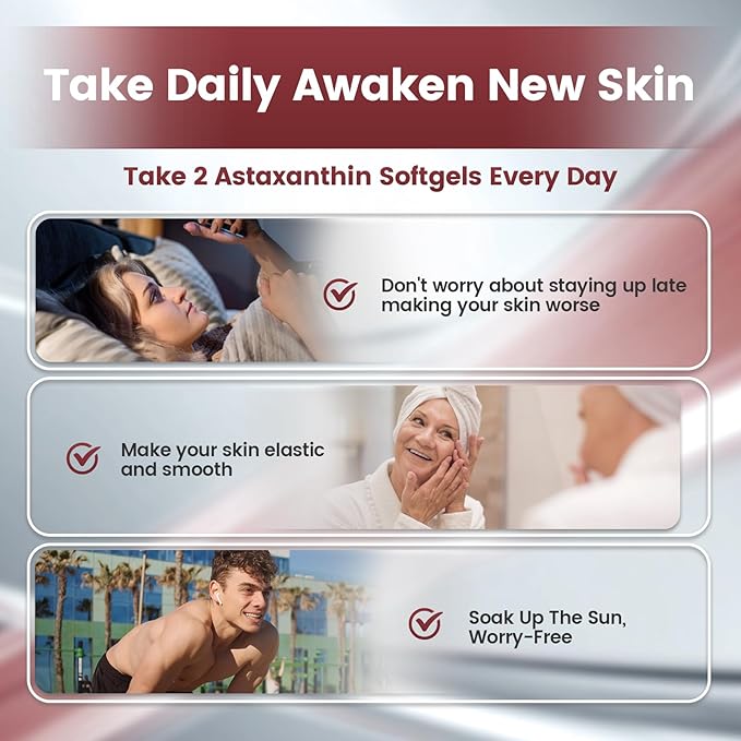10 in 1 Astaxanthin Supplements 12mg 12 Month Supply Astaxantina Antioxidant from Fresh Haematococcus Pluvialis Contains Lycopene Grape Seed Vitamin E More Supports Eye Joints Skin Health 3Bag