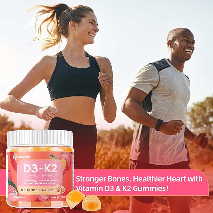 Vitamin D3 K2 Gummies w/Magnesium Sugar Free - 90 Count | D3 Vitamin 5000 IU + K2(MK-7) 100 mcg - Vegan K2 D3 Vitamin Supplement Highly Absorbent Supports Bone Muscle Mood &amp Immune(Peach Flavo