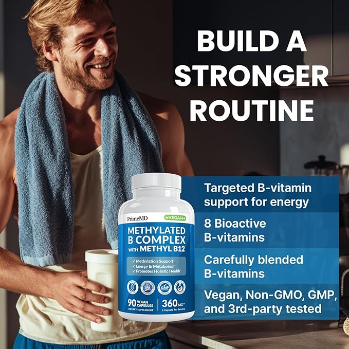 Methylated B Complex with Methylfolate and B12 Methylcobalamin 1000 mcg - Methylated Multivitamin for Energy Brain Function and Wellness - Vitamin B Complex for Men &amp Women (180 Servings Pack o