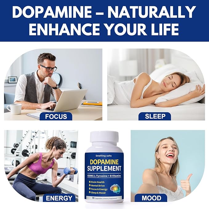 Dopamine Supplement – Supports Mood Focus Sleep &amp Motivation – 650mg L-Tyrosine &amp B Vitamins – Dopamine Booster for Adults – 90 Capsules