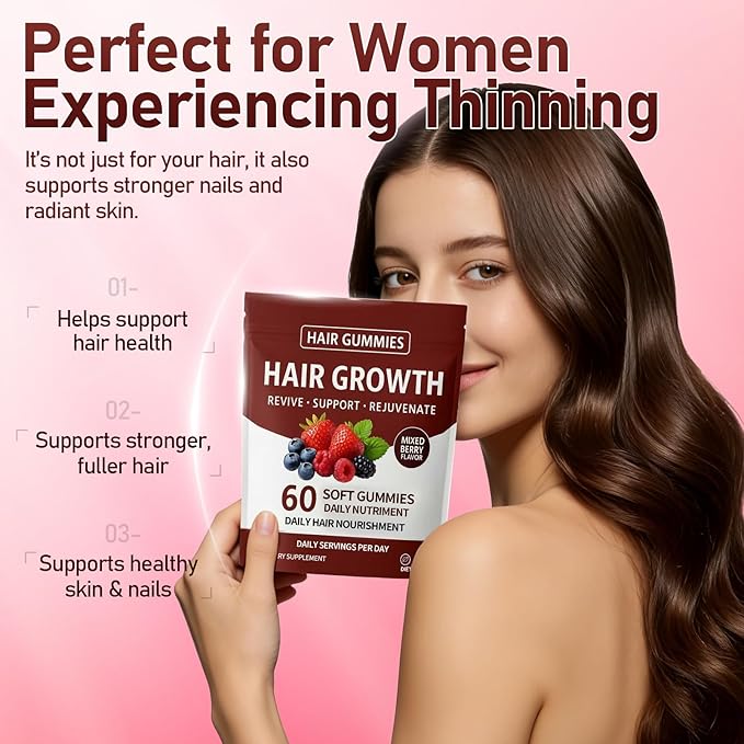 Hair Growth Gummies Daily Hair Nourishment with Biotin Collagen &amp Botanical Extracts Supports Healthy Hair Growth &amp Strength Skin &amp Nail Care Non-GMO 60 Gummies