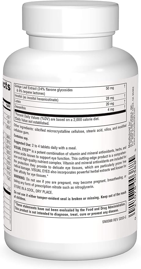 Source Naturals Visual Eyes Dietary Supplement - Multi-Nutrient Complex with Bilberry Extract Lipoic Acid and Lutein - 90 Tablets