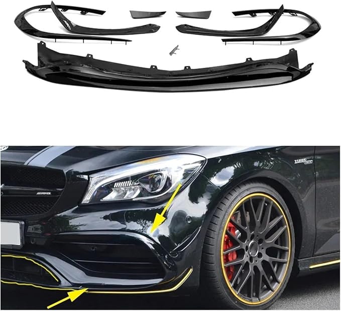 Front Bumper Lips Canards SplittersCompatible For Mercedes CLA Class 2016-2018 Facelifted CLA45 &amp Sport Models