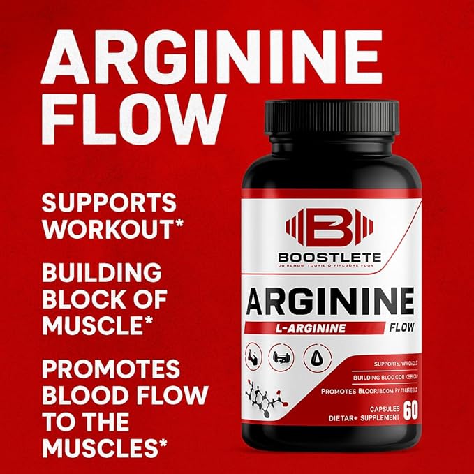Arginine Flow – L-Arginine with Citrulline AKG &amp Beta Alanine – Nitric Oxide Support for Muscle Pump Circulation and Endurance – 60 Capsules
