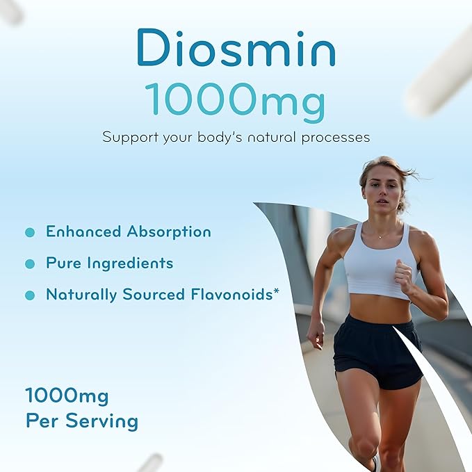 Diosmin 1000mg Circulation and Vein Support Supplement - High Strength Diosmin Varicose Leg Vein Supplement - Vegan Non-GMO &amp Gluten Free - Formulated in American cGMP Lab (90 Servings)