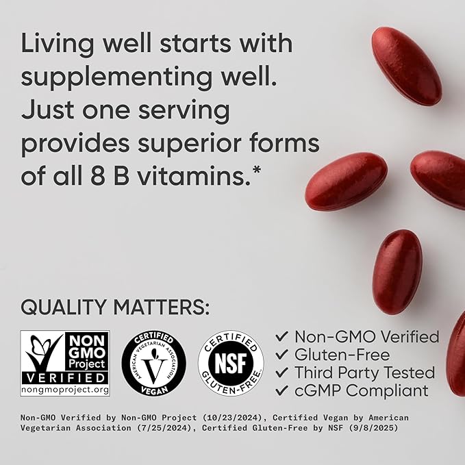 Sports Research® Vitamin B-Complex - Full Spectrum of B Vitamins with Methylated B12 &amp Folate - Gluten Free · Plant-Based · Non-GMO · Vegan-Friendly Formula - 120 Veggie Softgels
