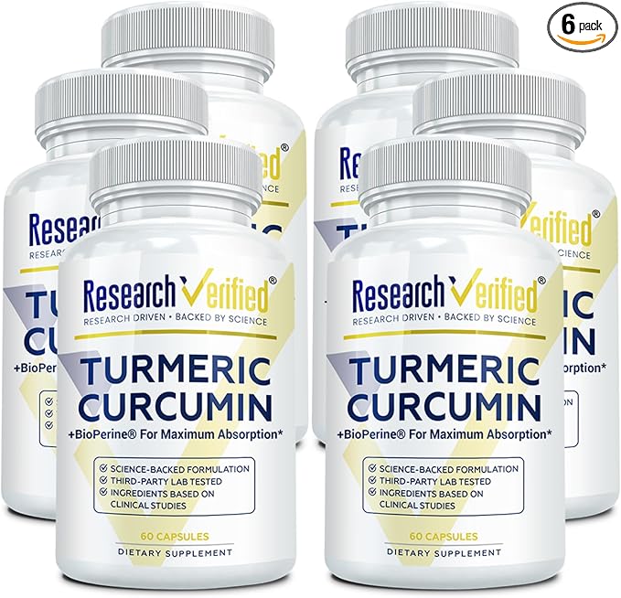 Research Verified Turmeric Curcumin Supplement with Black Pepper (BioPerine) - High Potency Curcumin -Antioxidant Joints &amp Daily Wellness - 60 Vegan Turmeric Capsules - Made in USA - 6 Month Supp
