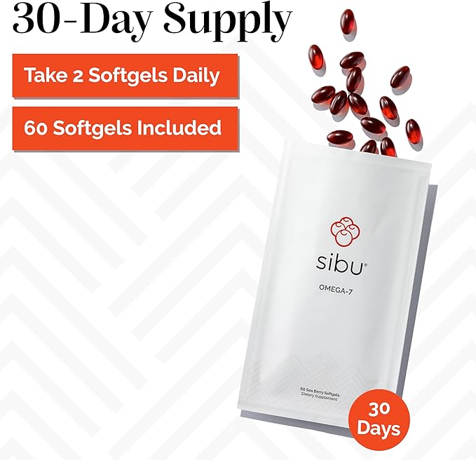 sibu Sea Buckthorn Omega-7 Softgels (30-Day Refill Sachet) – Supplement for Healthy Skin Hair Nails and Dryness