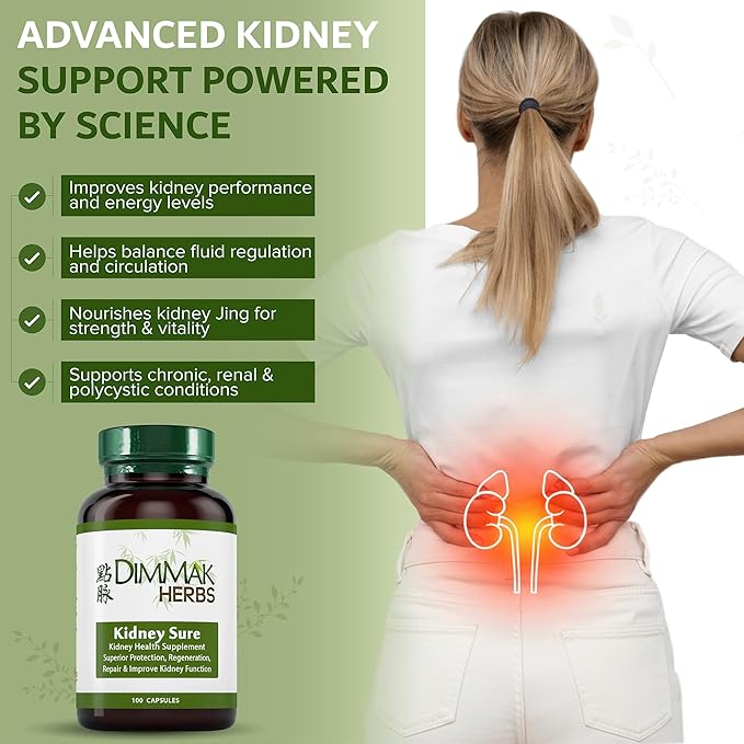 Dimmak Herbs Kidney Sure- Kidney Cleanse &amp Revitilization Tonic- Organic Herbal Support for Renal Health Urinary Tract Flow &amp Vitality- TCM Doctor Formulated Vegan- 400mg 100 Capsules