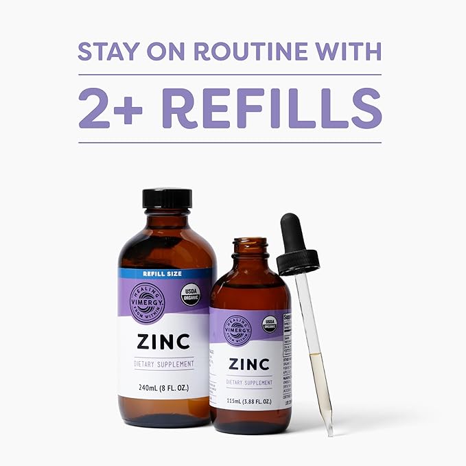 VIMERGY USDA Organic Zinc Supplements for Women &amp Men (7.5mg Liquid Zinc Per Serving) Fast-Absorbing Immune Support Promotes Healthy Bones &amp Skin Vegan Up to 120 Servings (240mL)