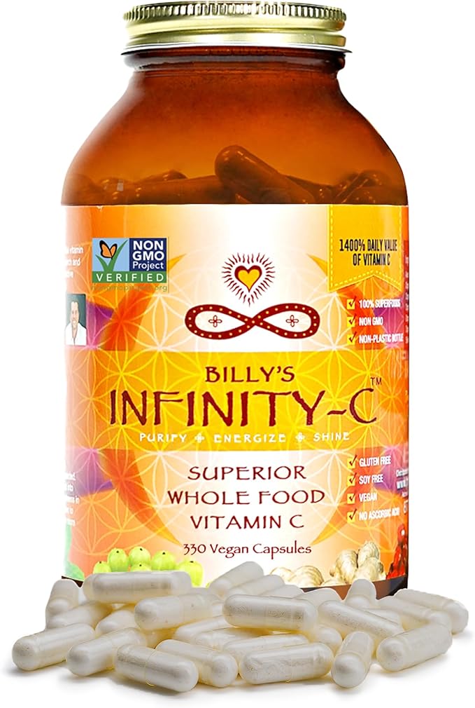 Infinity-C Organic Vitamin C Capsules Bioavailable VIT C from Acerola Camu Camu &amp Amla Whole Food Vitamin C 1000mg Immune Support Superfoods Shilajit Astragalus Root &amp Ginger (30 Serving