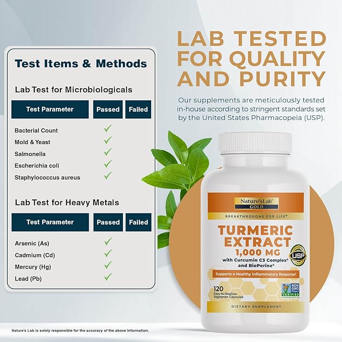 Nature's Lab Turmeric Curcumin C3 Complex 1000mg - Turmeric Extract 1000mg &amp BioPerine 5mg Standardized to 95% Promotes Cardiovascular Immune Joint Skin Health - 120 Capsules (60 Day Supply)