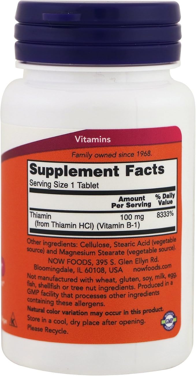 NOW Vitamin B-1 (thiamine) 100mg 100 Tablets (Pack of 4)