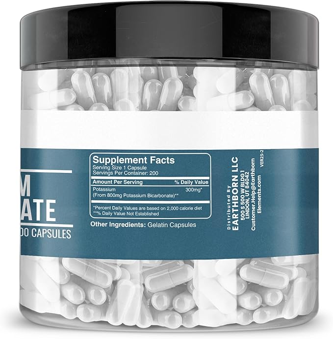 Earthborn Elements Potassium Bicarbonate 200 Capsules Pure &amp Undiluted No Additives