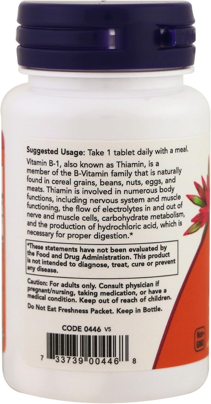 NOW Vitamin B-1 (thiamine) 100mg 100 Tablets (Pack of 4)