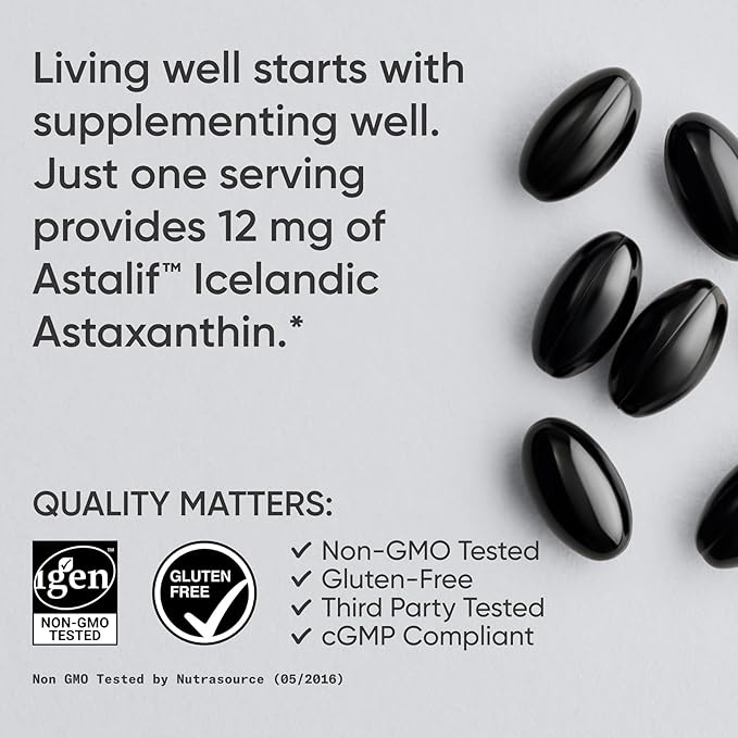 Sports Research® Triple Strength Astaxanthin 12mg w/Organic Coconut Oil - Antioxidant Supplement for Skin &amp Eye Health Support* - Soy Free · Non-GMO · Gluten Free - 60 Softgels