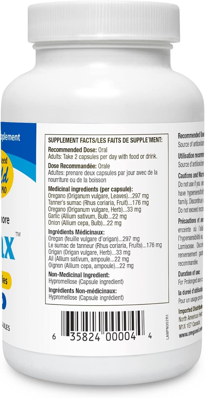 NORTH AMERICAN HERB &amp SPICE OregaMax - 90 Vegi Capsules - Healthy Digestive &amp Immune Support - Oreganol P73 Oregano Oil Supplement with Garlic &amp Onion - Non-GMO - 90 Servings