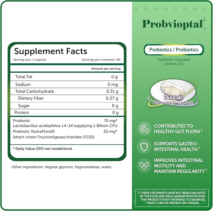 Vivioptal Vitamins Probvioptal 60 Capsules Probiotics &amp Prebiotics Duocap 1 Billion CFU Gluten Free