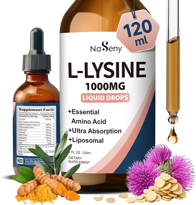 L-Lysine Liquid Drops Liquid Lysine 1000mg Supplement Essential Amino Acid Supplement for Lips &amp Oral Health &amp Collagen Formation Support Lysine Drops with Vitamin E &amp Zinc for Adults 4