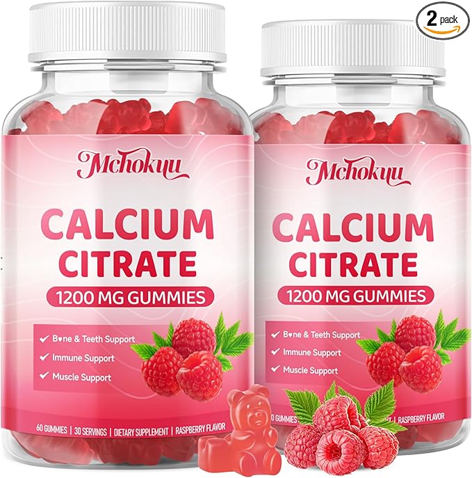 Calcium Citrate Gummies 1200mg Chewable Calcium Supplement for Women &amp Men Supports Bone Muscle &amp Immune Health Sugar-Free Non-GMO Gluten-Free Natural Raspberry Flavor 120 Count