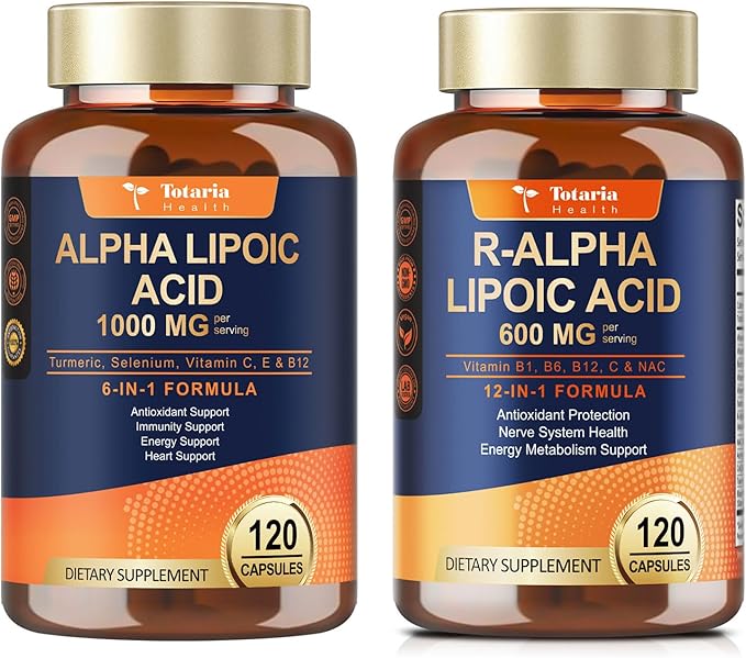 Totaria Alpha Lipoic Acid 1000mg + R Lipoic Acid 600mg - ALA Supplement Antioxidant for Neuropathy Support Nerve Health