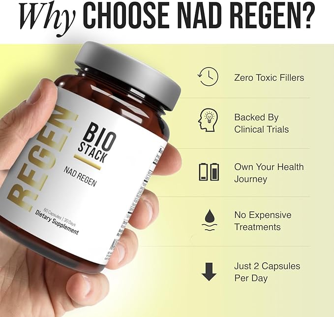 BIOSTACK NAD Regen - Advanced NAD+ Supplement with NAD3 Yüth Spermidine Resveratrol Niacinamide | NMNH Alternative | Anti Aging Longevity &amp Cellular Health Vitamin B3 Complex (360 Capsules)