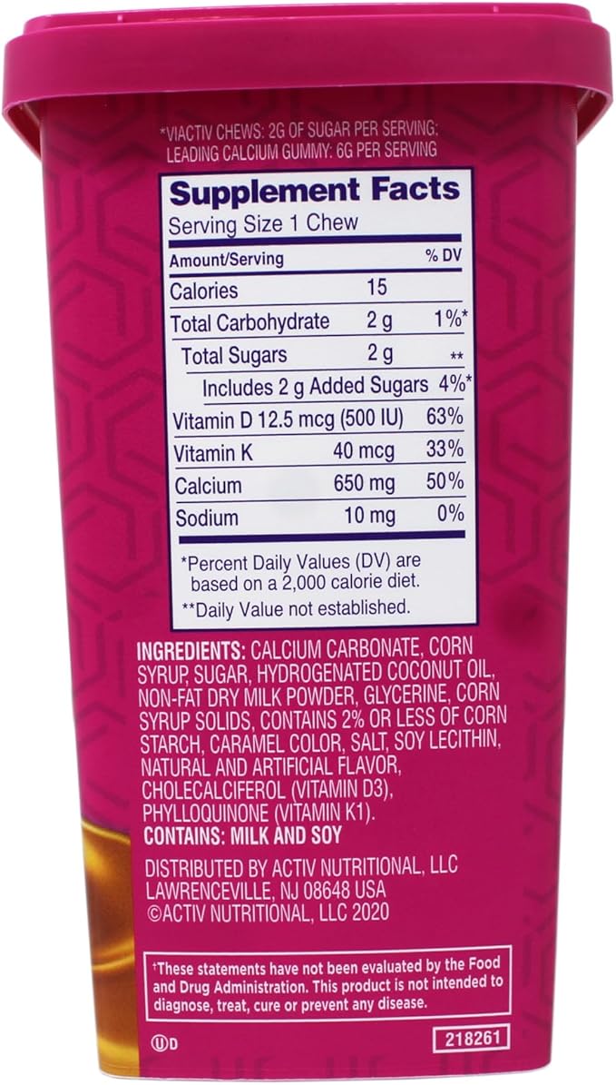 Viactiv Max Formula Calcium +Vitamin D3 Supplement for Bone Health Rich Caramel 100 Soft Chews - 4 Pack
