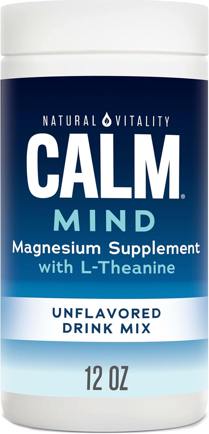 Natural Vitality Calm Mind Magnesium Citrate + L-Theanine Powder Supplement for Stress Relief Gluten Free &amp Vegetarian Unflavored 12 oz.