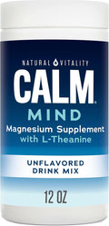 Natural Vitality Calm Mind Magnesium Citrate + L-Theanine Powder Supplement for Stress Relief Gluten Free &amp Vegetarian Unflavored 12 oz.