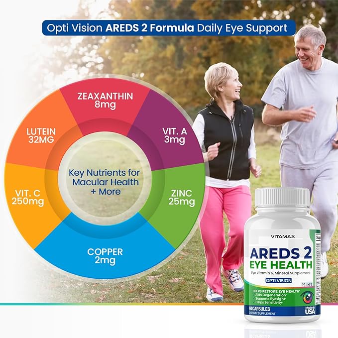 AREDS 2 Eye Vitamins - Lutein Zeaxanthin Bilberry Astaxanthin Mineral Vision Supplement - Supports Eye Strain Dry Eyes Pressure and Vision Health - Made in USA - 120ct