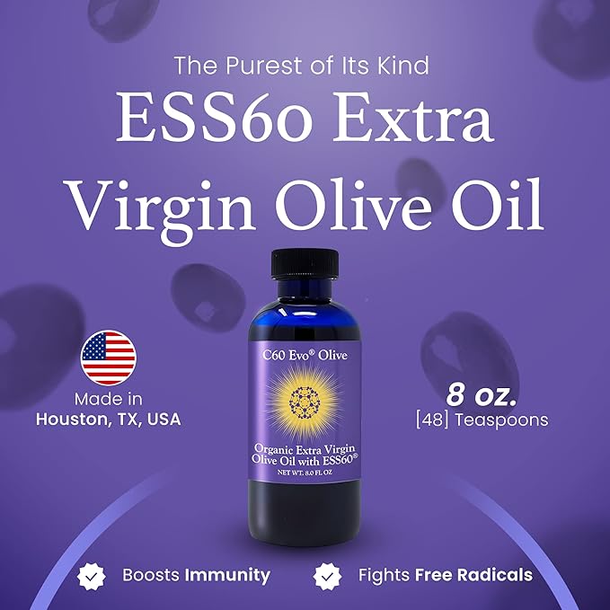 Pure Carbon 60 ESS60 in All-Natural Extra Virgin Olive Oil All-in-One Sleep Supplement Antioxidants Supplement and Energy Supplement for Overall Wellness Flexibility Youthful Glow 8 oz