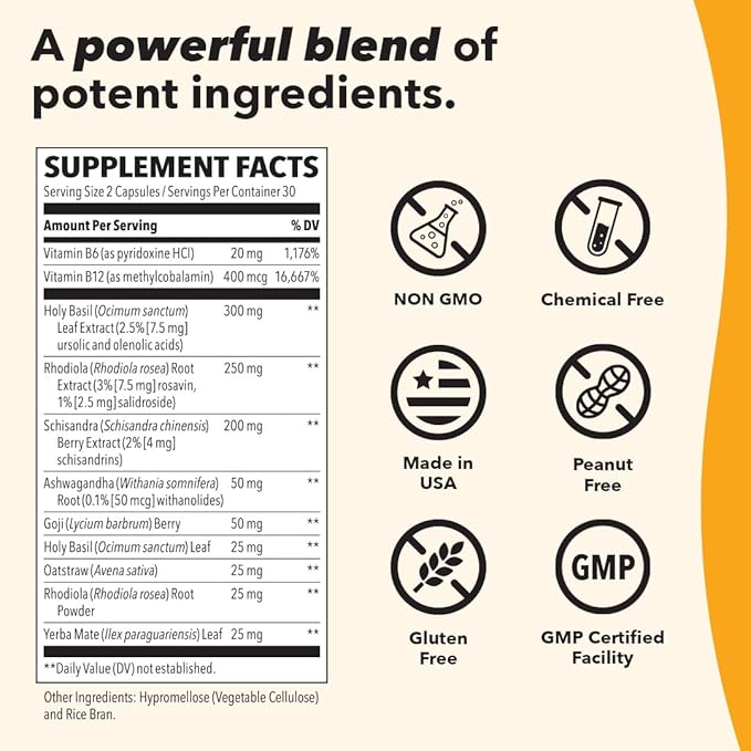 LifeSeasons Adrenal-T - Adrenal Fatigue Support Supplement - Helps Lower Cortisol - Avoid Burnout - Aids Stress Management - Energizing - with Ashwagandha Adaptogens - 60 Capsules