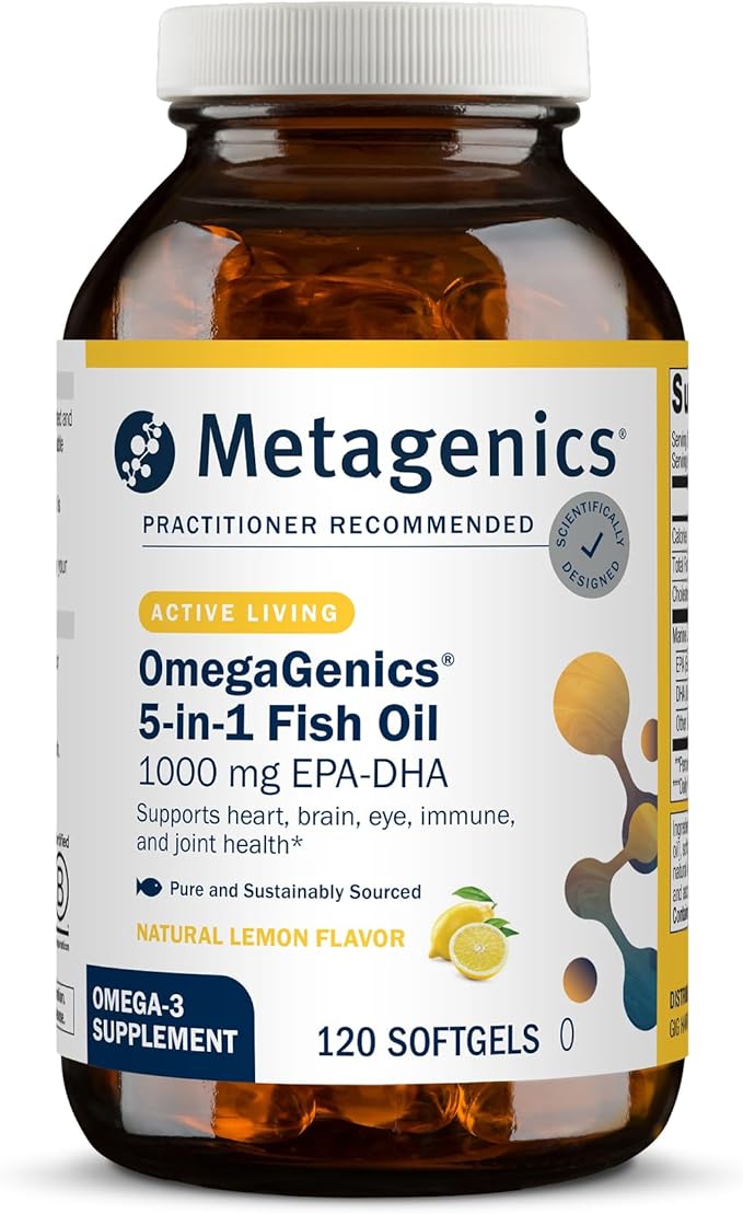 Metagenics OmegaGenics EPA-DHA 1000 mg - High Potency Omega-3 Fish Oil Supplement for Heart Brain &amp Joint Health* - Sustainably Sourced - 120 Softgels