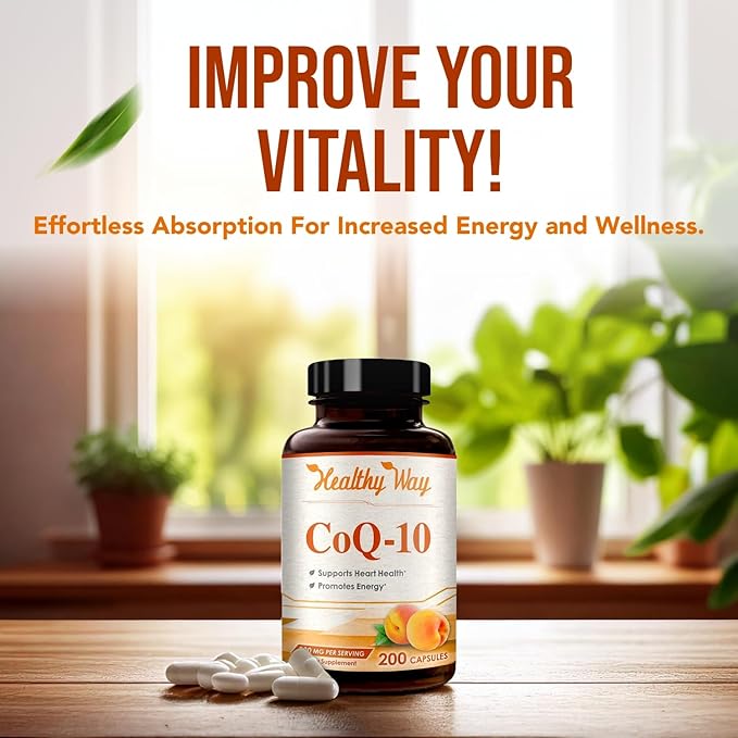 Coenzyme Q10 200mg CoQ10 Supplement -Once Daily CoQ10 200mg Powder Capsules for Heart Health Antioxidant &amp Energy Support -Non-GMO Quick Absorption Ubiquinone Q10 Coenzyme (Single)
