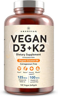 AMANDEAN Vitamin D3 K2. Vegan &amp Plant-Based 5000iu VIT D from Algae. All-Trans MK-7 K2Vital. 120 Softgels. Carrageenan Free. Organic Coconut Oil Blend. for Mood Bones Heart Immune Health.