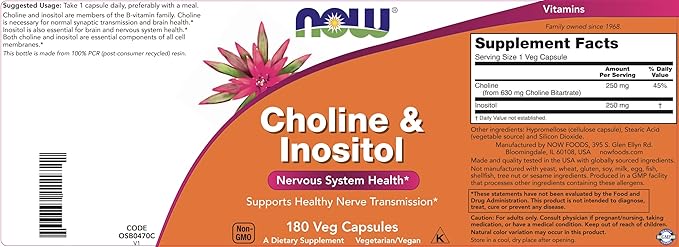 Now Choline &amp Inositol 180 Vegetarian Capsules (Pack of 2)