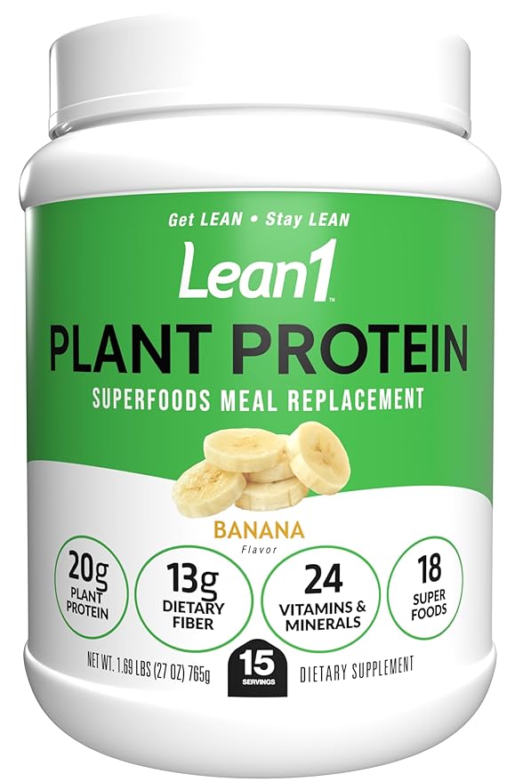 Lean1 Plant-Based Protein Powder Meal Replacement Banana Flavor 15 Serving
