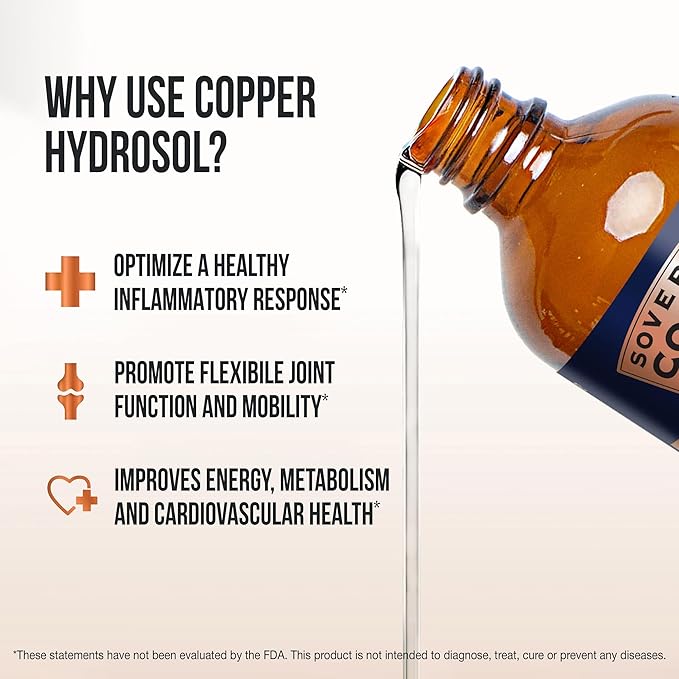 Sovereign Copper Bio-Active Copper Hydrosol Daily+ 4-in-1 Wellness Supplement for Joint Bone Hair Skin and Nails Cardiovascular Health Energy and Metabolic Health Support 16 fl oz (473mL)