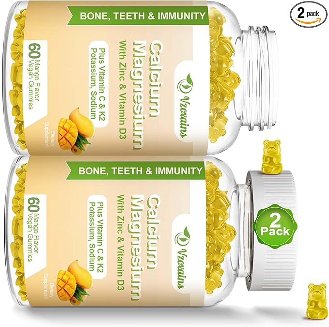 High Absorption Calcium Gummies Calcium Magnesium Zinc with Magnesium Glycinate Potassium Vitamin D3 for Women &amp Men- Mango Flavor 120 Cts