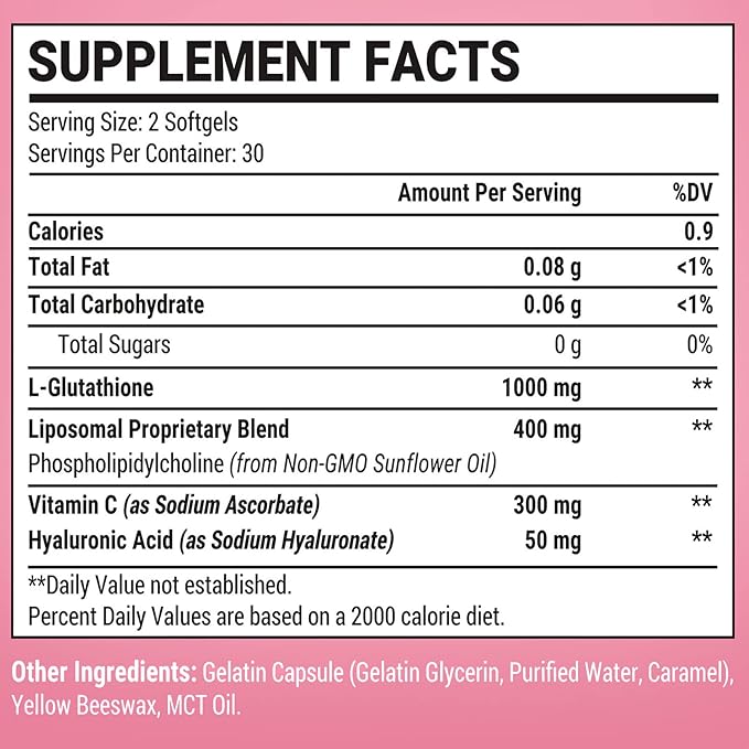 Liposomal Glutathione Softgels 1500MG Reduced Glutathione Supplement with Vitamin C Better Absorption Non-GMO Powerful Antioxidant for Healthy Aging Detox Immune Health 60 Softgels